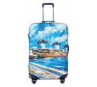 Greek Island Windmills - Fundas protectoras elásticas para equipaje de viaje, 45,7 a 81,3 cm, Black, L