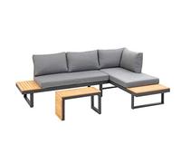 Greemotion Conjunto de Muebles de Jardín Samara, Juego de Sofá Exterior de Aluminio para 5 Personas, Mesa y 2 Sofás con Cojines, Antracita/Madera/Gris