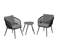 Greemotion Conjunto de Terraza o Balcón de 3 Piezas Lyon, Muebles de Exterior/Interior Bistró de Acero con Cuerdas de Textilene, 2 Sillones con Mesa, Antracita/Gris