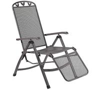Greemotion Silla de Jardín con Reposapiés Toulouse, Silla Plegable de Metal Expandido, Sillón de Balcón Respaldo Reclinable con 5 Posiciones, Gris Hierro