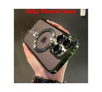 (Green 15 pro max)Cubierta de carga inalámbrica transparente enchapada magnética a prueba de golpes para 15 Promax