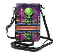 Green Alien - Bolso cruzado pequeño para mujer, de piel vegana, ligero, para teléfono celular, cartera