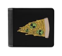 Green Alien Head on A Pizza - Cartera plegable para hombre con tarjetero y monedero de piel