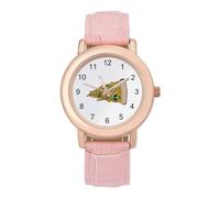 Green Alien Head on A Pizza - Reloj de pulsera analógico de cuarzo para mujer, correa de piel