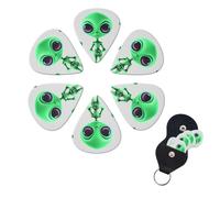 Green Alien - Juego de 6 púas de celuloide de diferentes grosores con soporte para púas de guitarra, púas de guitarra personalizadas para guitarra acústica, guitarra eléctrica, bajo, ukelele