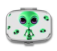 Green Alien Pastillero Cuadrado Lindo Pastillero Portátil Medicina Tableta Organizador de Vitaminas para Bolsillo de Bolso