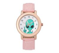 Green Alien - Reloj analógico de cuarzo para mujer, elegante, correa de piel