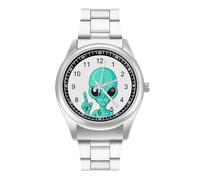 Green Alien - Reloj casual para hombre con correa de acero inoxidable, aleación de cuarzo, reloj de pulsera