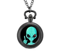 Green Alien - Reloj de bolsillo vintage con colgante de aleación, regalo para hombres y mujeres, Estilo negro, talla única