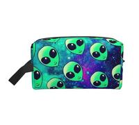 Green Aliens - Bolsa de almacenamiento para artículos de tocador, cosméticos, papelería, bolsa de viaje, bolsa de almacenamiento diario, White, Talla única
