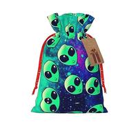 Green Aliens - Bolsa de regalo de gran capacidad de 4.7 x 6.9 pulgadas con cordón para tus regalos preciosos de Halloween, 1 unidad