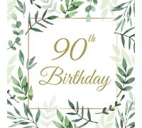 Green and Gold 90th Birthday Party Guest Book: Elegant Memory Party Keepsake with 75 Unique Questions 46 Sign In and Blank Pages (8.5x8.5 inches, 100 pages)
