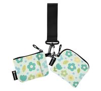 Green and Lovely Flowers - Cartera para mujer, monedero de gran capacidad, monedero con llavero para mujer, 2 estuches para tarjetas de crédito
