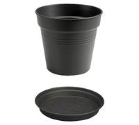 Green Basics Maceta para planta + plato redondo (Dimensiones externas (Ø x Al): 11 x 10 cm, Plástico, Negro)