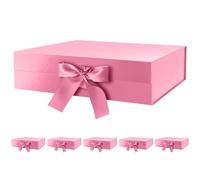 GREEN BEAN 6 cajas de regalo grandes con tapas para regalo de 13 x 9.7 x 3.4 pulgadas, cajas de regalo magnéticas rosas con cinta, cajas de propuesta de dama de honor, cajas de regalo de lujo (rosa