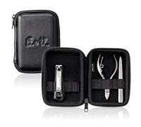 GREEN BELL Set de cuidado de uñas, cortaúñas con depósito recolector y lima, alicate para uñas, lima de uñas, acero inoxidable, estuche de cuero sintético, 3 piezas, TAKUMI NO WAZA (G-3127)
