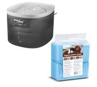 Green Blue Dispensador de agua automático para mascotas, fuente para perros y gatos, 3 l de capacidad, alimentado por USB, filtro (gris, dispensador de agua + 50 almohadillas de entrenamiento)