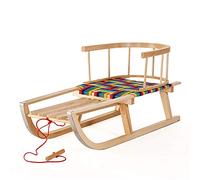 Green Blue GB138 - Trineos de Madera Natural de árboles de Hoja caduca con Respaldo extraíble, tapicería de Tela Tipo palmeado, con Cuerda de Trineo y Patines con Placa de Metal.