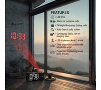 Green Blue GB172 Radio Despertador Digital con proyector de Hora, Gran Pantalla LED, Radio FM, alimentación USB, función de repetición de Alarma, 12/24 h, Negro