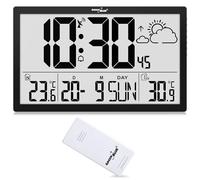Green Blue GB218 Reloj de Pared Grande Digital con Sensor Exterior, Reloj DCF, Alarma con Función de Repetición, Pantalla LCD, Temperatura Interior y Exterior, Previsión, Dimensiones 37 x 22,5 cm