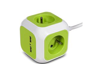 Green Blue Ladrón MagicCube con 4 enchufes y 2 Puertos USB, enchufes con Puesta a Tierra Tipo E francés