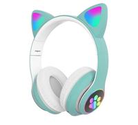 (green) Bluetooth Headphones, Cat Ear Led Light Up Wireless Kids Headphones Foldable 10h Playtime, Children Headphones With Mic Over Ear