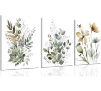 Green Botanical Canvas Wall Art Sage Green Boho Floral Posters Prints Paintings for Living Rooms Bedrooms and Offices(30x40cm x 3/Inner frame)