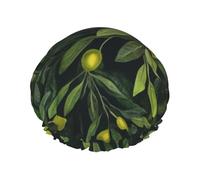 Green Branch Olive - Gorro de ducha impermeable reutilizable para mujer, cubierta elástica para el cabello, para baño, spa, viajes y uso diario