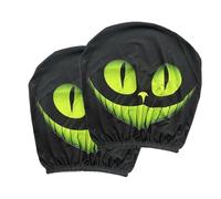 Green Cat Face Headrest Cover | 1 Pair Vehicle Front Seat Covers | Universal Elastic Car Seat Pillowcases for Sedans, Trucks, Pickups, Scooters | Interior Decor for Driving, Commuting, Road Trip