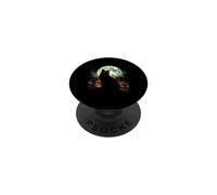 Green Cat Luna Llena Ciudad Vigilante Noche Felino PopSockets PopGrip Adhesivo