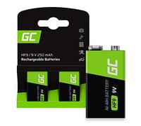 Green Cell 2 Pilas Recargables Ni-MH de 9 V, 250 mAh, 9 V, HF9, 9 V, Listas para Usar, Baja autodescarga, sin Efecto Memoria, los detectores de Humo, Recargable Precargadas
