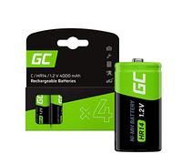 Green Cell 4000 mAh 1,2 V 4 pilas recargables NI-MH C - Baterías HR14 R14 celdas de bebé (C), listas para usar, baja autodescarga, batería recargable, sin efecto memoria