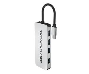 Green Cell Adaptador USB-C HUB 4 en 1, USB-C a 4 Puertos USB-A 3.0 | Carcasa de Aluminio, Transferencia de Datos de Hasta 5 Gbps, Plug Play, Distribuidor Compatible con MacBook, Dell, Lenovo, HP