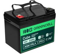 Green Cell AGM 12 V 33 Ah con batería IP54 de Fieltro, batería VRLA de Plomo de Plomo de Suministro, ciclos, sin Mantenimiento, para Caravana, fotovoltaica, Silla de Ruedas