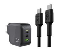 Green Cell Cargador 65W GAN PowerGaN con 2 USB-C PD 1 USB-A QC 3.0 Compatible con PPS, Samsung AFC, Huawei FCP/SCP con GC PowerStream 1,2m USB C - Tipo C Cable Nylon Cargador 60W Power Delivery