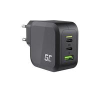 Green Cell Cargador de Pared Negro 65W GAN GC PowerGan para portátil, MacBook, teléfono, Tablet, Nintendo Switch - 2X USB-C, 1x USB-A, Carga rápida, Compacto, ecológico
