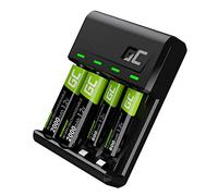 Green Cell VitalCharger Cargador + 2 Pilas AA de 2000 mAh + 2 Pilas AAA de 800 mAh para NI-MH AA AAA R6 R03 Mignon. con Micro USB-C. Sistema de Carga de 4 Canales - Carga de 1 a 4 AA o AAA, señal LED