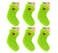 Green Christmas Stockings, 9 pulgadas Classic Green Christmas Stockings 6 piezas, Faux Flush Candy Pouch Fireplace Christmas Decor for Holiday, Stockings for Christmas