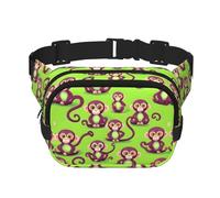 Green Clever Monkey Print - Riñonera cuadrada de doble capa con estampado de mono unisex, para viajes y entrenamiento, Negro -, Talla única