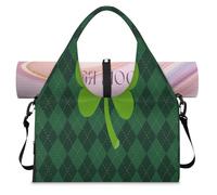 Green Clover - Bolsa de lona deportiva a cuadros para mujeres y hombres, bolsa de fin de semana con compartimento para zapatos, bolsa de hombro para yoga, gimnasio, viajes, color, L, Organizador de