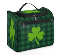 Green Clover - Bolsa de maquillaje de viaje a cuadros para mujeres, hombres, niñas y niños, 11.2 L, bolsa de aseo para colgar, organizador de cosméticos, color, XL, Organizador de bolsas