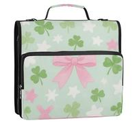 Green Clover - Carpeta organizadora con cremallera de 3 anillos de 1.5 pulgadas con correa para el hombro, múltiples bolsillos con cremallera, cartera escolar portátil