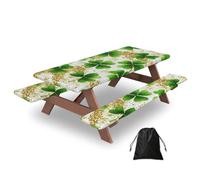 Green Clover - Juego de 3 fundas para mesa de camping con protectores de banco, monedas doradas, elásticas, impermeables, rectangulares, con bolsa de almacenamiento