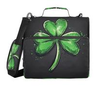 Green Clover Shamrock Lucky St - Carpeta de 3 anillos de 1.5 pulgadas con cremallera con asa y correa de hombro extraíble, organizador de portafolios con múltiples bolsillos para estudiantes de nivel