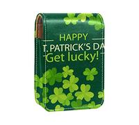 Green Clovers Saint Patrick-S-Day - Estuche portátil para lápiz labial, mini caja de almacenamiento de lápiz labial, estuche organizador de lápiz labial con espejo para mujer, Varios colores, 9.5x2x7 cm/3.7x0.8x2.7 in