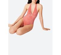 Green Coast Bañador rayitas lurex de mujer. Naranja L/XL