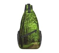Green Country Road Red Bird On Branch Sling Bag, Mochila de Hombro Paquete de Pecho Causal Crossbody Daypack para Mujeres Hombres Senderismo Viajes
