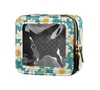 Green Daisy - Bolsa de maquillaje transparente impermeable para viaje, bolsa organizadora de cuero para volar