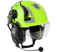GREEN DEVIL Casco de seguridad X-Armor con protección auditiva activa y visera transparente, casco de seguridad ABS EN 397, casco industrial EN352, compatible con SNR 32 dB, con Bluetooth (verde)