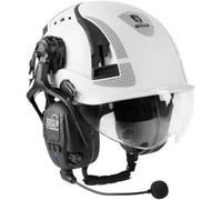 GREEN DEVIL Casco de seguridad X-Armor con protección auditiva activa y visera transparente, casco de seguridad ABS EN 397, casco industrial EN352, compatible con SNR 32dB con Bluetooth (blanco)